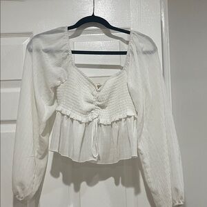 Wayf White Smocked Crop Top